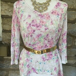 J. Jill Lightweight Watercolor Linen Blend Floral Sweater Size Medium EUC